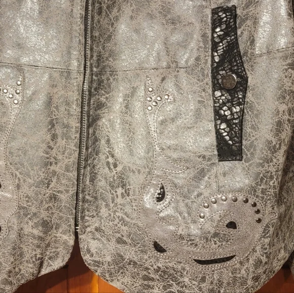 Chi by Faichi SzXl Leather Gorgeous Gray marbled Western jacket - Picture 2 of 5